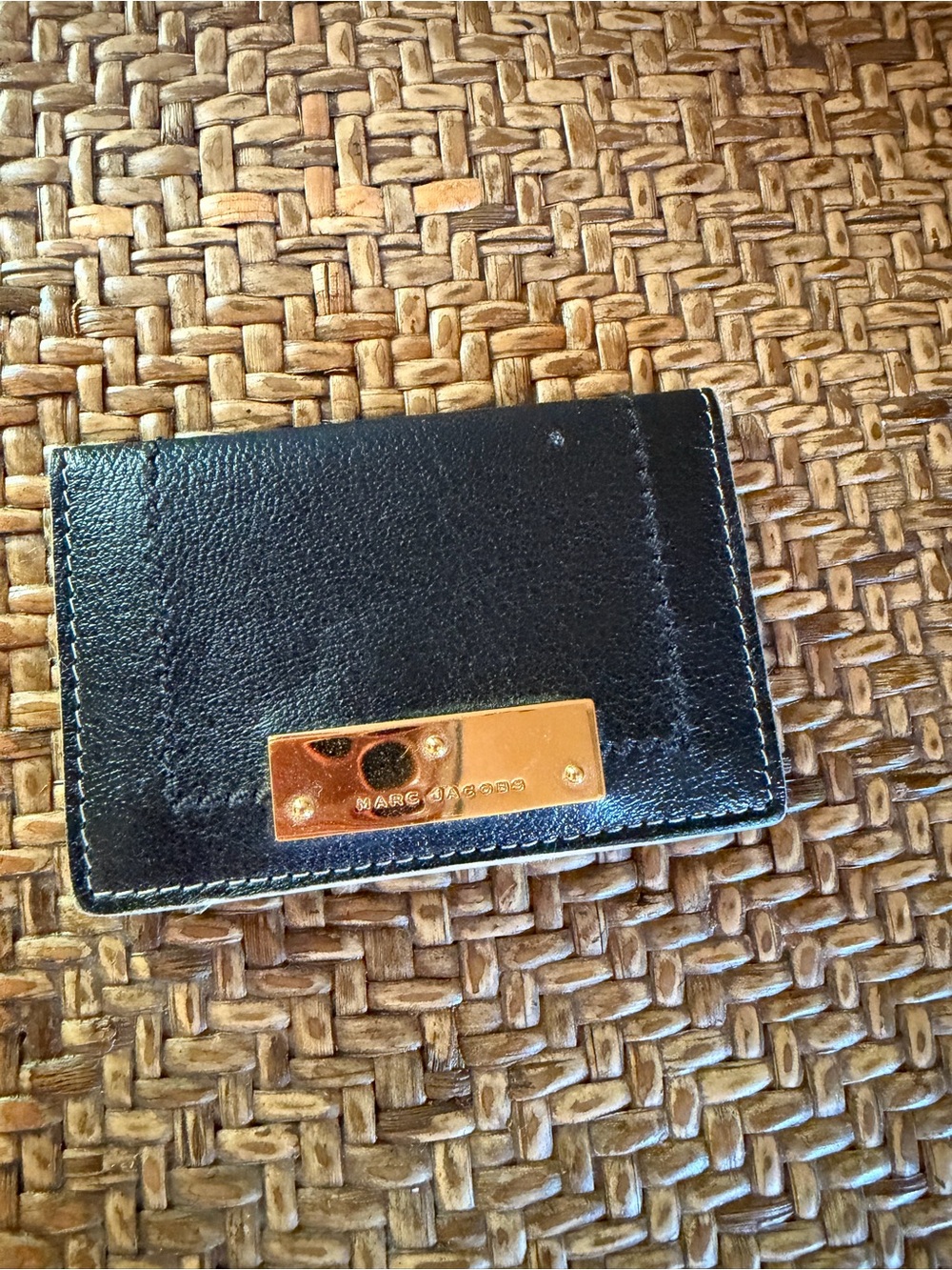 Marc Jacobs Black Leather Card Sleeve with Gold Plaque